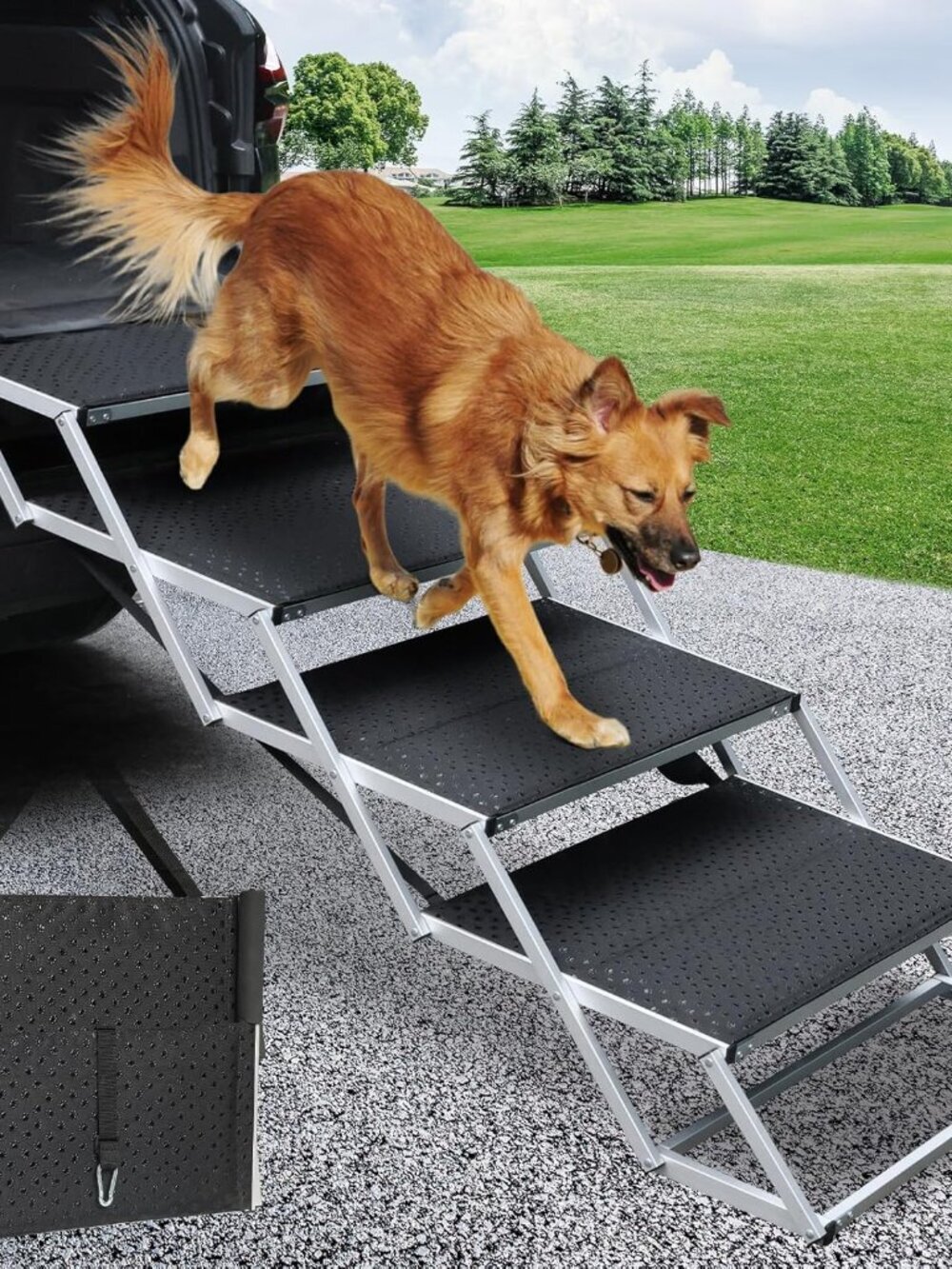 DGSL Extra Wide 4-Step Dog Ramp for Truck, SUV & Bed